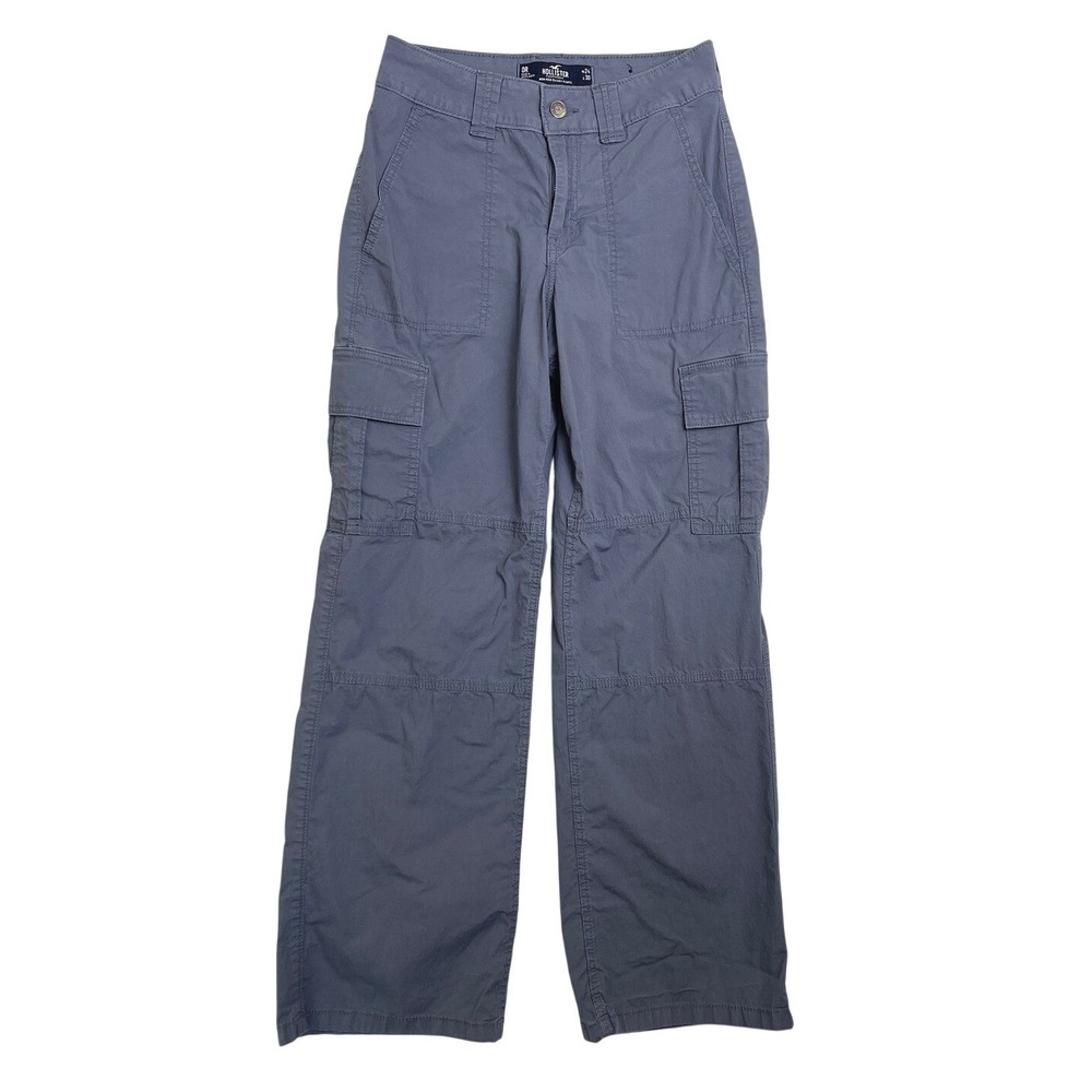 Hollister High-Rise Baggy Cargo Pants Blue Grey Womens 0R 24x30 Wide Leg Utility